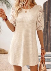 Beige Short Tummy Coverage Half Sleeve Round Neck Dress | thumb picture 