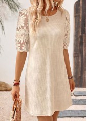 Beige Short Tummy Coverage Half Sleeve Round Neck Dress | thumb picture 