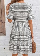 Grey Tribal Print Short Tummy Coverage Split Neck Dress | thumb picture 