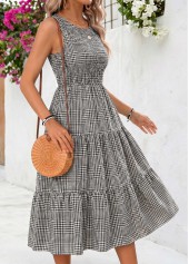 Black Plaid Tummy Coverage Sleeveless Round Neck Dress | thumb picture 