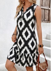 Black Geometric Print Short Tummy Coverage Sleeveless Dress | thumb picture 