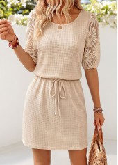 Beige Short Half Sleeve Round Neck Dress