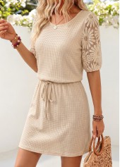 Beige Short Half Sleeve Round Neck Dress | thumb picture 
