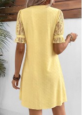 Light Yellow Short Patchwork Split Neck Dress | thumb picture 