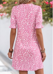 Pink Polka Dot Short Tummy Coverage Split Neck Dress | thumb picture 