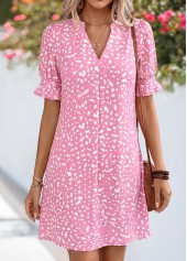 Pink Polka Dot Short Tummy Coverage Split Neck Dress | thumb picture 