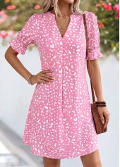 Pink Polka Dot Short Tummy Coverage Split Neck Dress | thumb picture 
