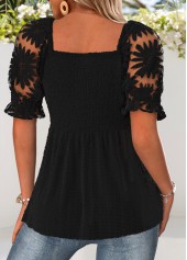 Black Patchwork Short Sleeve Square Neck Blouse | thumb picture 