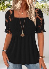 Black Patchwork Short Sleeve Square Neck Blouse | thumb picture 