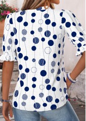 Blue Geometric Print Shirred Half Sleeve Split Neck Blouse | thumb picture 