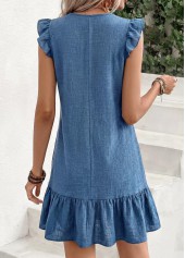 Denim Blue Short Ruffle V Neck Dress | thumb picture 