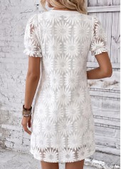 White Short Shirred Split Neck Dress | thumb picture 