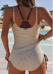 Light Coffee Mid Waisted Drawstring Gingham Print Tankini Set | thumb picture 