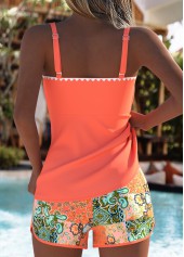 Coral Mid Waisted Drawstring Tribal Print Tankini Set | thumb picture 
