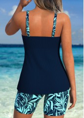 Navy Mid Waisted Cut Out Leaf Print Tankini Set | thumb picture 