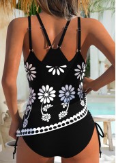 Black Mid Waisted Drawstring Random Floral Print Tankini Set | thumb picture 