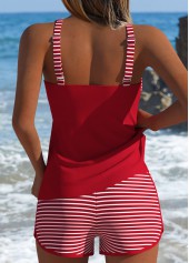 Tummy Coverage Mid Waisted Striped Red Tankini Set | thumb picture 