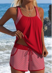 Tummy Coverage Mid Waisted Striped Red Tankini Set | thumb picture 
