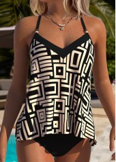 Black Mid Waisted Layered Geometric Print Tankini Set | thumb picture 
