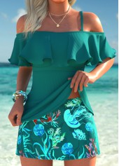 Blackish Green Mid Waisted Ruffle Tankini Set