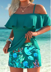 Blackish Green Mid Waisted Ruffle Tankini Set | thumb picture 