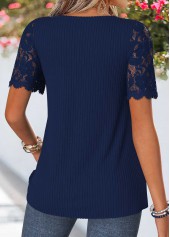 Navy Curved Hem Short Sleeve Split Neck T Shirt | thumb picture 