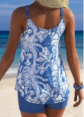 Blue Mid Waisted Curved Hem Floral Print Tankini Set | thumb picture 