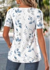 White Leaf Print Curved Hem Short Sleeve T Shirt | thumb picture 