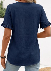 Navy Frill Short Sleeve Split Neck Blouse | thumb picture 