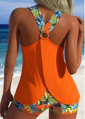 Orange Mid Waisted Circular Ring Tankini Set