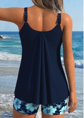 Navy Mid Waisted Lace Up Floral Print Tankini Set | thumb picture 
