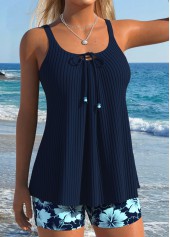 Navy Mid Waisted Lace Up Floral Print Tankini Set | thumb picture 