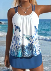 Dusty Blue Mid Waisted Lace Up Tankini Set