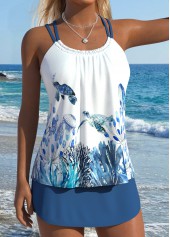 Dusty Blue Mid Waisted Lace Up Tankini Set | thumb picture 
