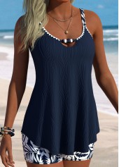 Navy Mid Waisted Curved Hem Tankini Set