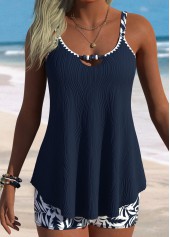 Navy Mid Waisted Curved Hem Tankini Set | thumb picture 
