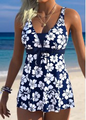 Navy Mid Waisted Tummy Coverage Floral Print Tankini Set | thumb picture 