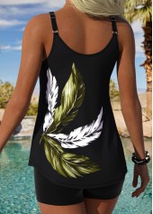 Sage Green Curved Hem Leaf Print Tankini Top-No Bottom | thumb picture 