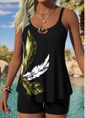 Sage Green Curved Hem Leaf Print Tankini Top-No Bottom | thumb picture 