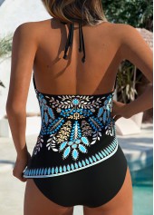 Black Mid Waisted Tummy Coverage Leaf Print Tankini Set | thumb picture 