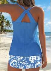 Dusty Blue Mid Waisted Lace Up Tankini Set | thumb picture 