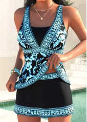 Black Mid Waisted Tribal Print Tankini Set | thumb picture 