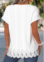 Raw White Patchwork Short Sleeve Split Neck Blouse | thumb picture 