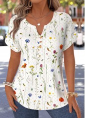 Multi Color Floral Print Tummy Coverage Short Sleeve Blouse