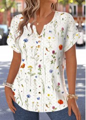 Multi Color Floral Print Tummy Coverage Short Sleeve Blouse | thumb picture 