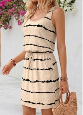 Light Camel Striped Short Double Side Pockets Sleeveless Dress | thumb picture 
