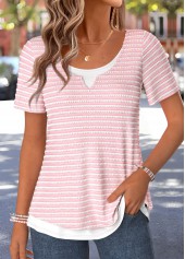 Pink Striped Fake 2in1 Short Sleeve T Shirt | thumb picture 