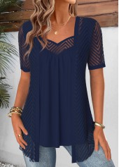 Navy Short Sleeve Heart Collar Fake Two Piece Twinset | thumb picture 