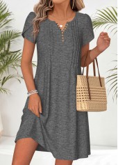 Dark Grey Marl Short Tuck Stitch Split Neck Dress