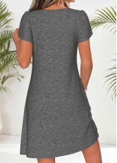 Dark Grey Marl Short Tuck Stitch Split Neck Dress | thumb picture 